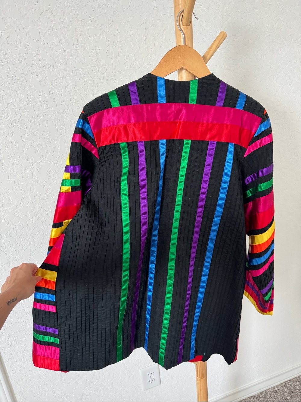 Colorful Striped Satin Button-Down Top - Multicolor - Picture 4 of 5